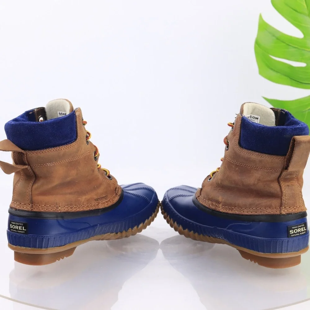 Sorel Womens Cheyanne Duck Boots Size 7 Waterproof Blue Brown Leather Lace Up